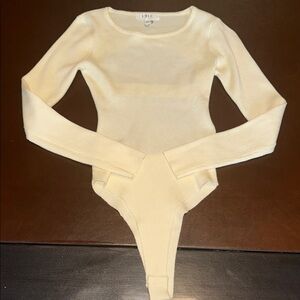 LBLC the label Cream Ribbed Long Sleeve Bodysuit